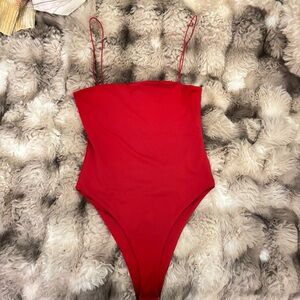 Red Spaghetti Strap One-Piece Bodysuit